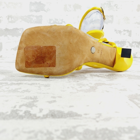 New Proenza Schouler Women Yellow Strappy Square Toe Satin Sandal H715 - Picture 8 of 13